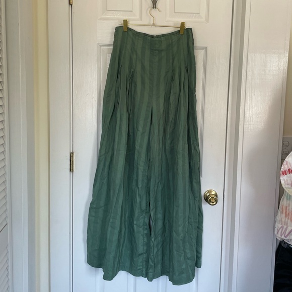 TULAROSA Revolve Kade Pant Green Striped Pleated Wide Leg Trousers Size Large - Picture 6 of 13